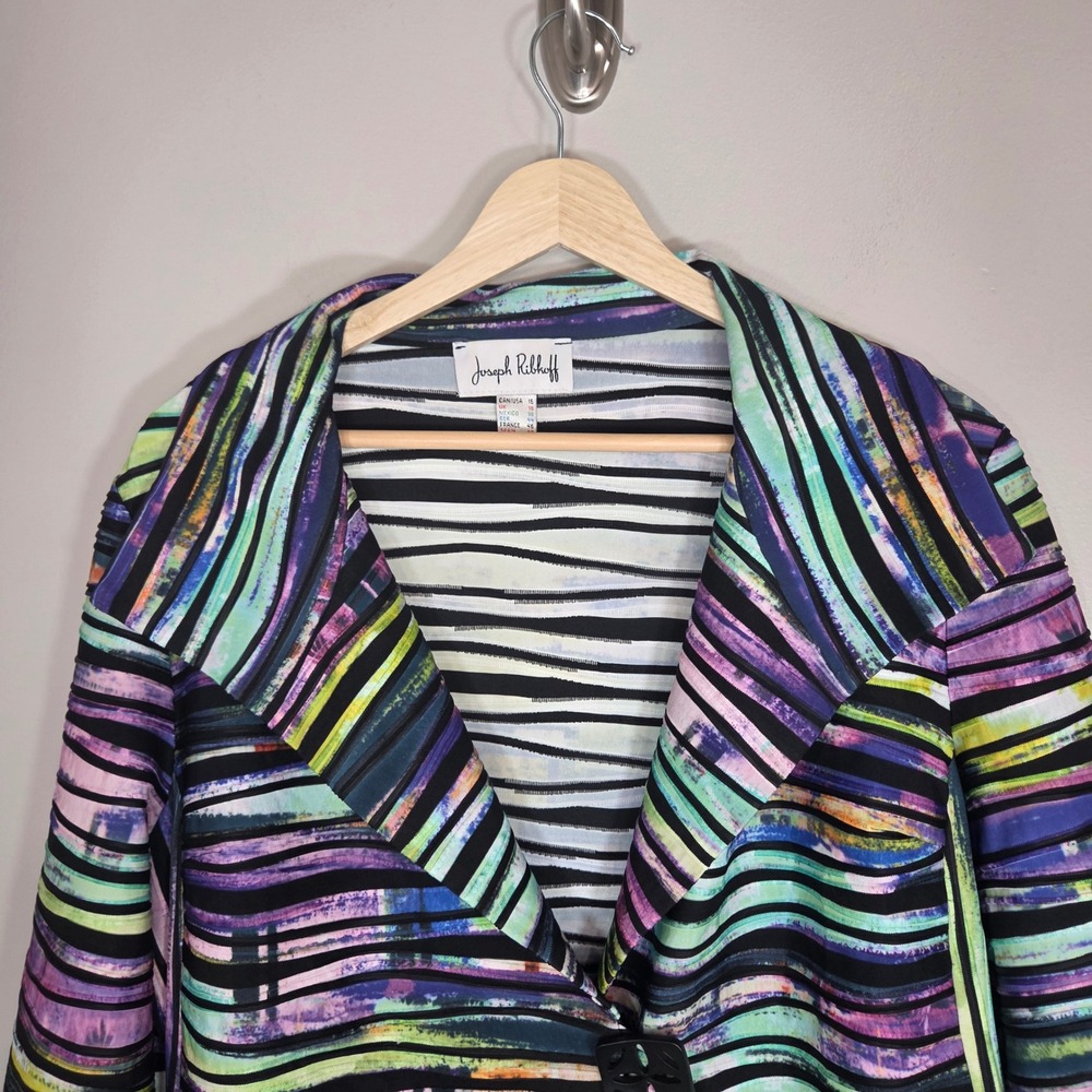 Joseph Ribkoff Abstract Stripe Jacket Open Front Textured Career Artwear 16 - Picture 3 of 7
